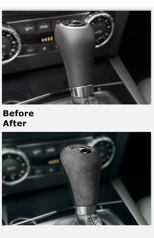 Cubierta de panel de perilla de cambio de marchas gris para Mercedes Benz A C E G gamuza Alcántara Foto 3 de 4