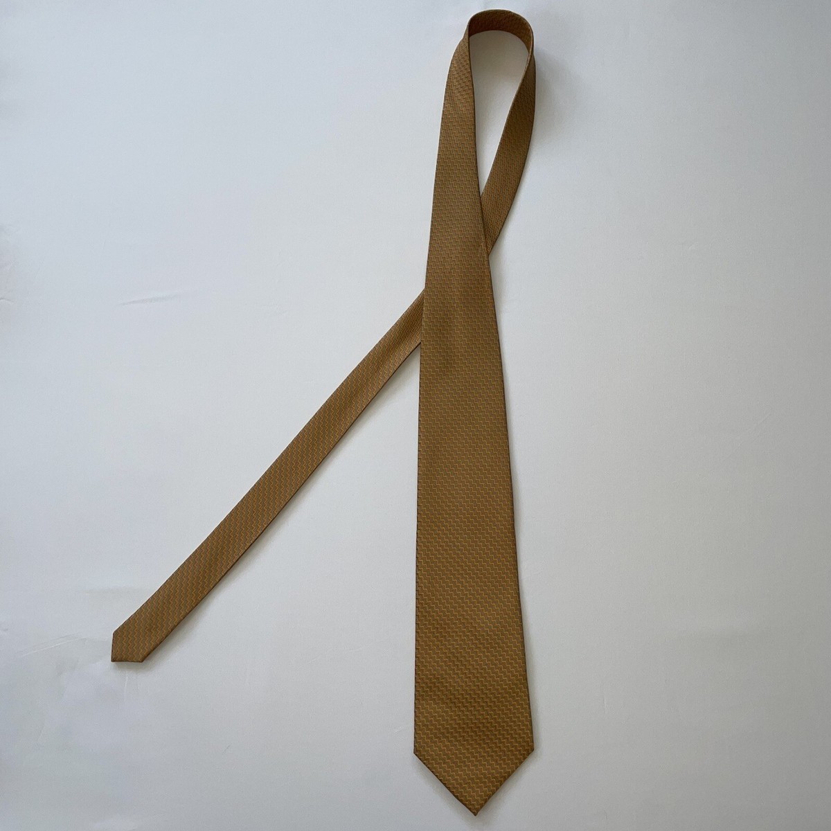 Cravate Homme Jon Paul Luke - Motif Géométrique Marron Et Orange - Soie Italienne - Occasion