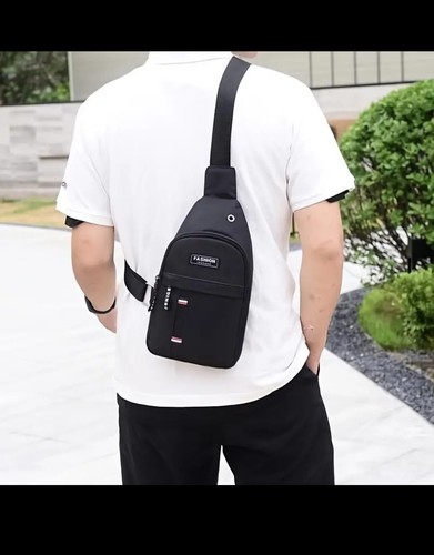 Schwarz Neu Herren Canvas Brusttasche mit Ösen - Bild 2 von 3