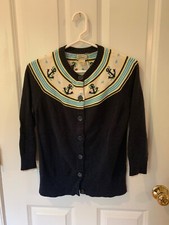 L.L. Bean Classic Preppy Nautical Anchor Cardigan Sweater Small