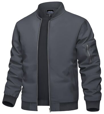 Men's Lightweight Bomber Jacket Spring Fall Thin Casual Coat Full-Zip Work Coats