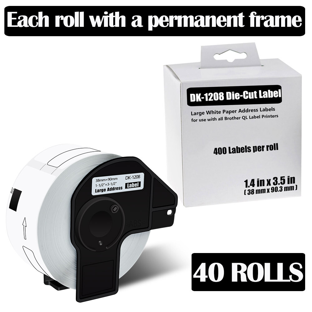 40 Rolls 1.4x3.5 Permanent Frame DK-1208 Labels for Brother QL Printer