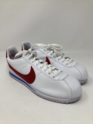 nike cortez leather white red blue