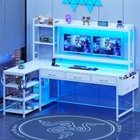 L Shaped Gaming Desk Office Computer Desk w/ Monitor Stand & Led Lights,White
