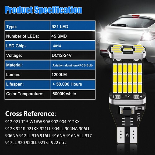 10X T15 921 912 LED Reverse Backup Light Bulbs W16W 916 6000K Super Bright White - Picture 12 of 15