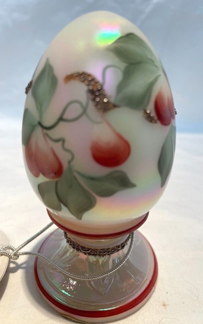 Vintage Fenton glass egg on pedestal. Limited editions. Handpainted & Signed Vintage Fenton glass egg on pedestal. Limited editions. Handpainted & Signed
