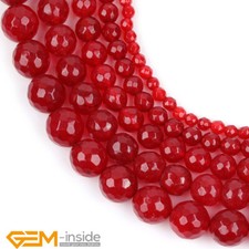 Faceted Red Jade Gemstone Round Loose Beads For Jewellery Making Strand 15" AU
