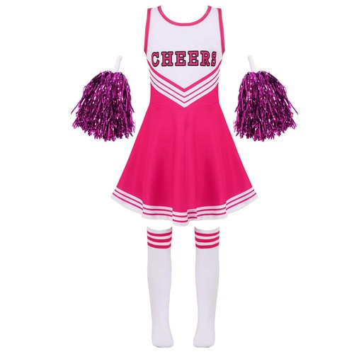 Kids Girls Cheerleading Outfits Dance Costume Dress Uniform Dress Up Party - Picture 42 of 130