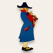 1930s Hellearts Flecista ze spódnicą do chodzenia Dekoracja Figurka Bajka-Drewniany obraz Dekoracja Stary RZADKI