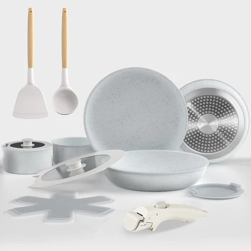 17 Pcs Ceramic Pots and Pans Set NonStick Cookware Set Dishwasher Oven Safe New