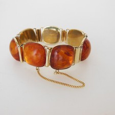 Bernstein Armband. 333er Gelbgold, 19 cm Länge, mit Sicherheitskette, 60er