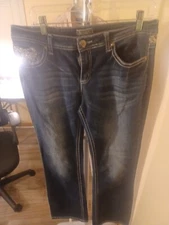 Soundgirl Jeans Juniors 15 Blue Bootcut Embellish Lace Goth Low Rise Distressed