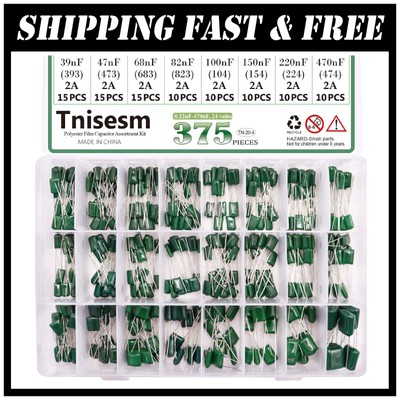 375 Pcs 24 Value Metalized Mylar Polyester Film Capacitors Assortment Kit 0.22nF