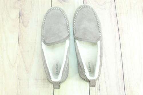 LL Bean Women's Cement Suede Fleece Lined Mountain Moccasin Slippers Size 10 M - Picture 7 of 9