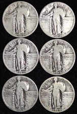 1925-1930-P SHORT SET (6 PC) Standing Liberty Quarter Silver GOOD / VG FULL DATE