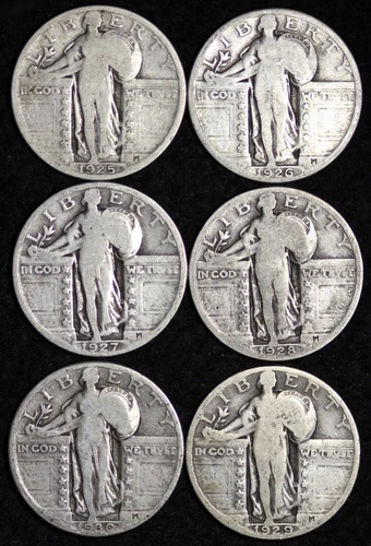 1925-1930-P SHORT SET (6 PC) Standing Liberty Quarter Silver GOOD / VG FULL DATE