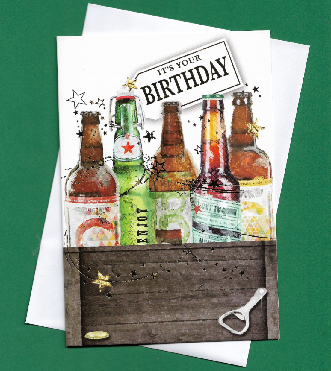 Birthday Card Male Man Men Open Greeting Beer Bottles Pub Friend 19x13cm