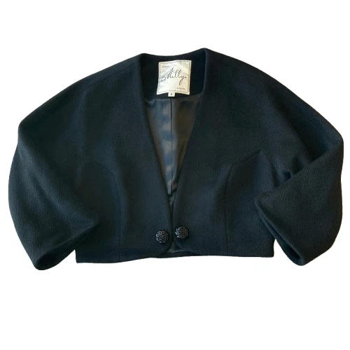 Chaqueta de noche recortada Milly of New York de lana virgen angora para mujer 6 negra Foto 3 de 4