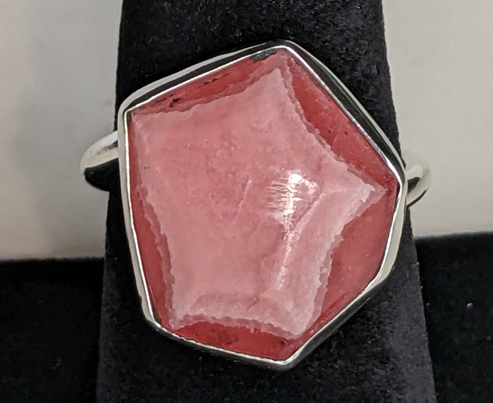 Sterling Silver Pink Geode Slice Ring Natural Sto… - image 2