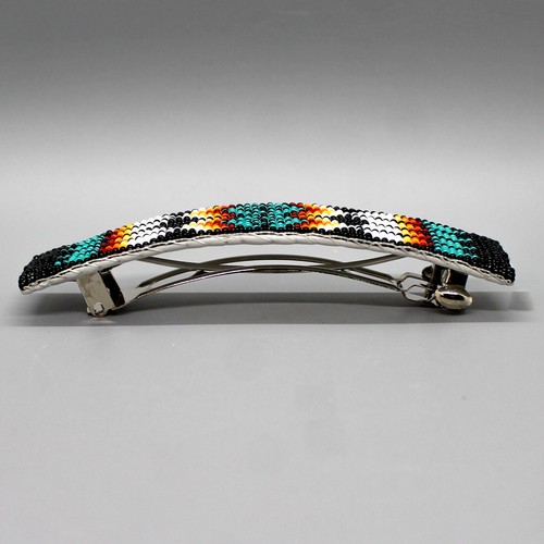 NATIVE AMERICAN BEADWORK-MULTI-COLOR BEADED BARRETTE by SHARON HUNT-NAVAJO - Picture 3 of 4