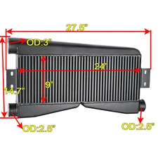 Twin Turbo Intercooler 24"x9"x3.5" Bar&Plate Custom (2 In/1 Out) Black Universal