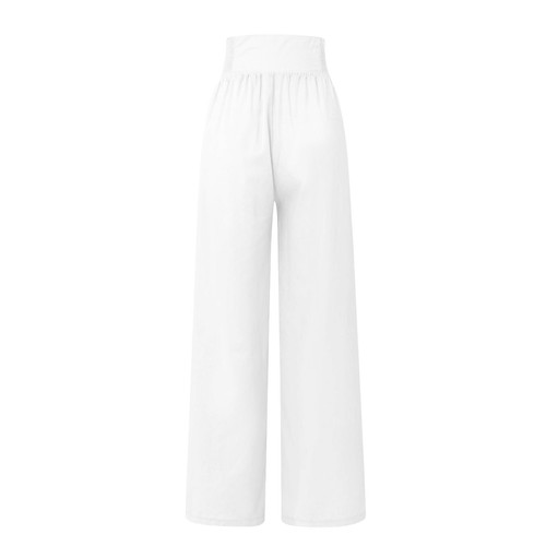 Women's Cotton Linen Wide Leg Pants Loose Palazzo Button Pants Elastic Waist - Picture 7 of 29