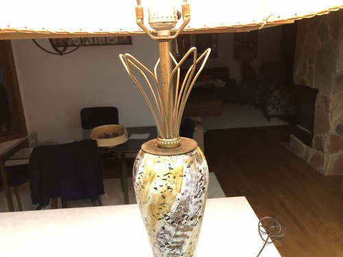 MCM Mid Century Atomic Era 1950’s Working Table Lamp Fiberglass Shade - Picture 3 of 17