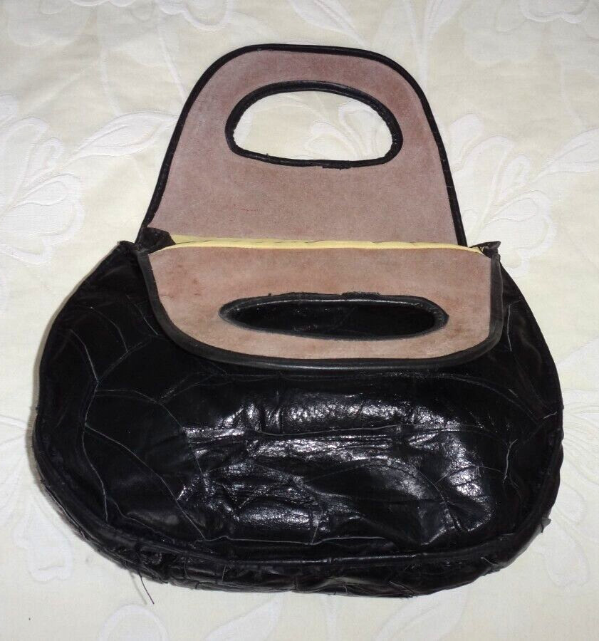 VINTAGE HANDMADE BLACK PATCHWORK BOHO LEATHER TOP… - image 13