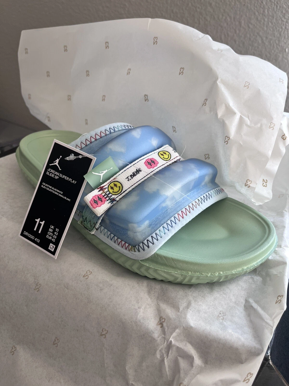 Nike Jordan J Balvin Super Play Slide SP taglia 11 blu Celestine bianco DR1330 413