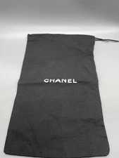 Chanel Black w/White Letters Cotton Drawstring Top Dust Cover Bag 7.5" x 12.5”
