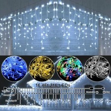 Christmas LED Hanging Icicle Curtain Lights Outdoor Fairy String Wedding Lamp US