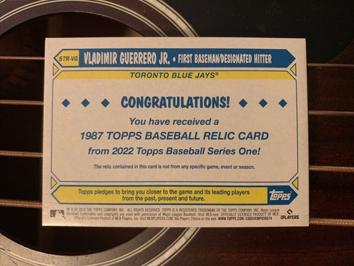 2022 Topps Vladimir Guerrero Jr. 87R-VG Game Used Patch 1987 Relic Blue Jays - Picture 2 of 3
