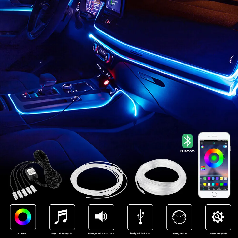 Tira de luz interior LED para coche, 16 Millones de Colores Luces Led Coche  Interior luz ambiental del coche, Luz de atmósfera de automóvil RGB por