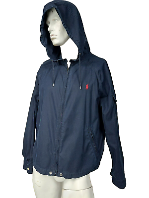 POLO RALPH LAUREN Navy Blue Cotton Poplin Hooded Zip Front POLO RALPH LAUREN Navy Blue Cotton Poplin Hooded Zip Front
