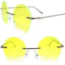 Melting Dripping Funky Sci-Fi Cyberpop Novelty Neon Green Round Sun Glasses