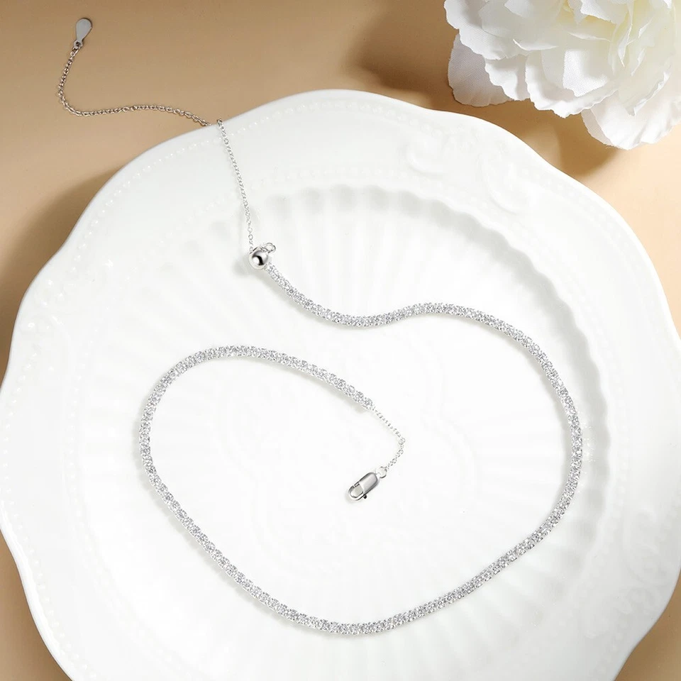 Collar cadena tenis moissanita 2 mm color D VVS1 mujer S925 plata probador de pase Foto 3 de 4