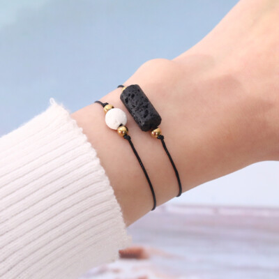 NATÜRLICHER LAVASTEIN ÖL DIFFUSOR AROMATHERAPIE HEILUNG UNISEX 2 STÜCK ARMBAND     