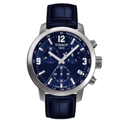 TISSOT PRC 200 T055.417.16.047.00 SILVER/BLUE/LEATHER CHRONO MENS