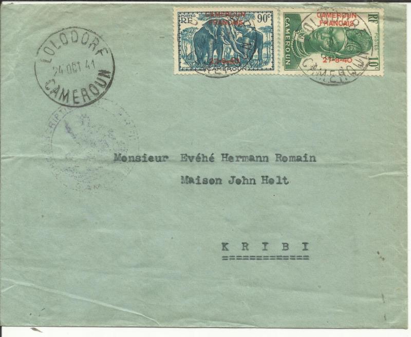 Cameroun Sc#268,#259 LOLODORF 24/OCT/41 WWII Censor to Kribi, opened rough