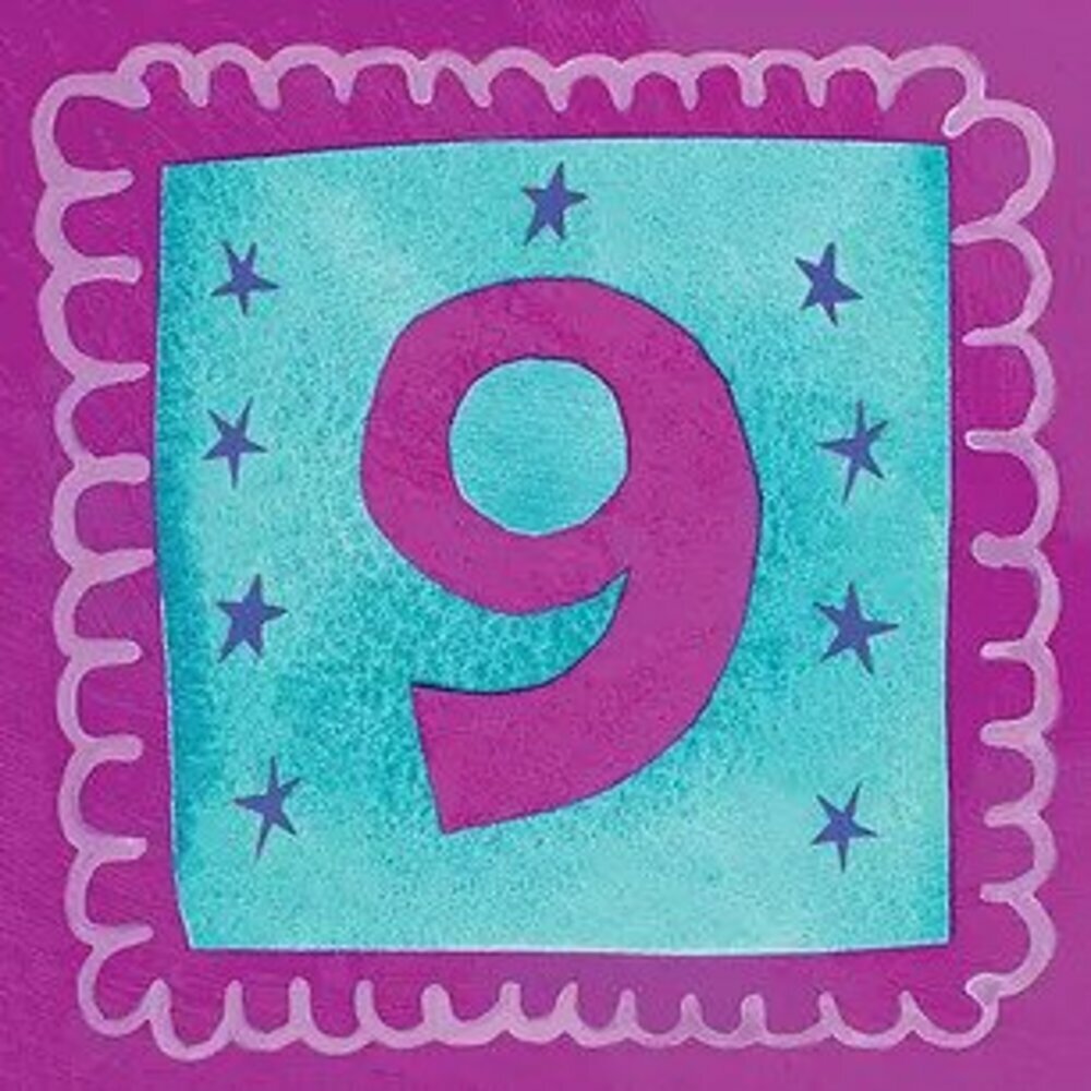 9th Happy Birthday Card - Boy or Girl - Jane Faires Art - 14.5 x 14.5 cms