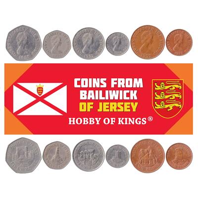 Islander 6 Coin Set 1 2 5 10 20 50 Pence | Elizabeth II | Jersey | 1990 - 1997