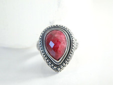 Vintage Chunky Sterling Silver 925 Large Raw Natural Ruby Ring Size 7