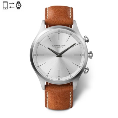 Kronaby Sekel connected watch 41mm Steel Silver Brown leather S3125/1