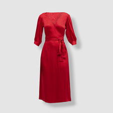 $165 Michael Kors Women's Red Cheetah Jacquard Midi Wrap Dress Size M