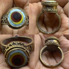 UNIQUE RARE ANCIENT BRASS PHOENICIAN ROMAN GLASS RING 300BC