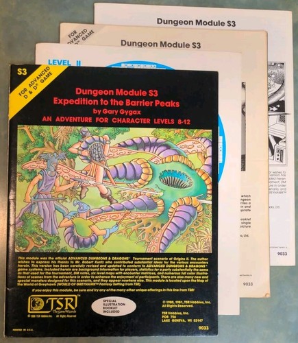 S3 Expedition of the Barrier Peaks TSR 9033 AD&D Dungeons & Dragons 1981 Gygax