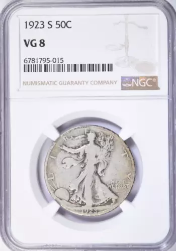 1923-S WALKING LIBERTY HALF DOLLAR ~ FRESH SLAB SOLID NGC VG 8! (INV#015)