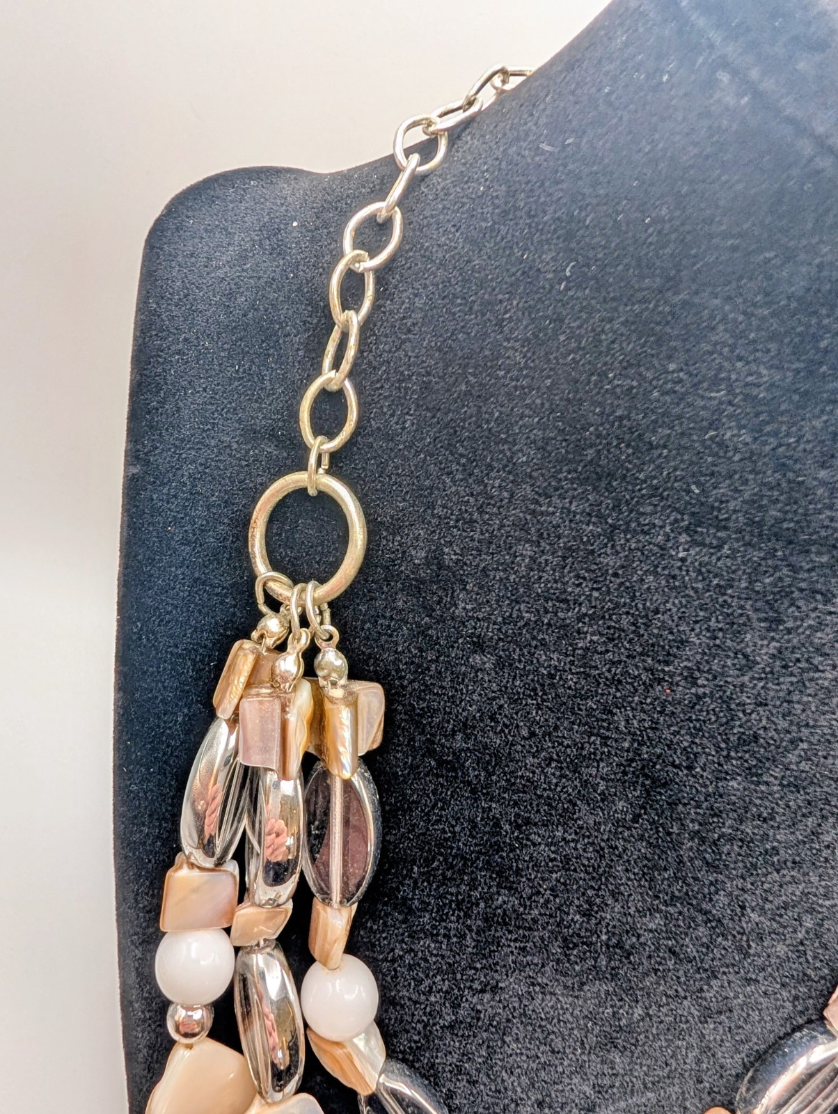 Statement Shell Bead Necklace Multi Strand Silver… - image 8