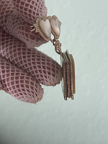 Vintage Guilloche Perle Fleur de Lis 4 Bilder Medaillon Brosche 1+1" - Bild 7 von 12