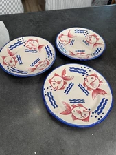 Solimene VIETRI FISH DESIGN DINNER PLATES SET OF 3 - 9 3/4" Italy